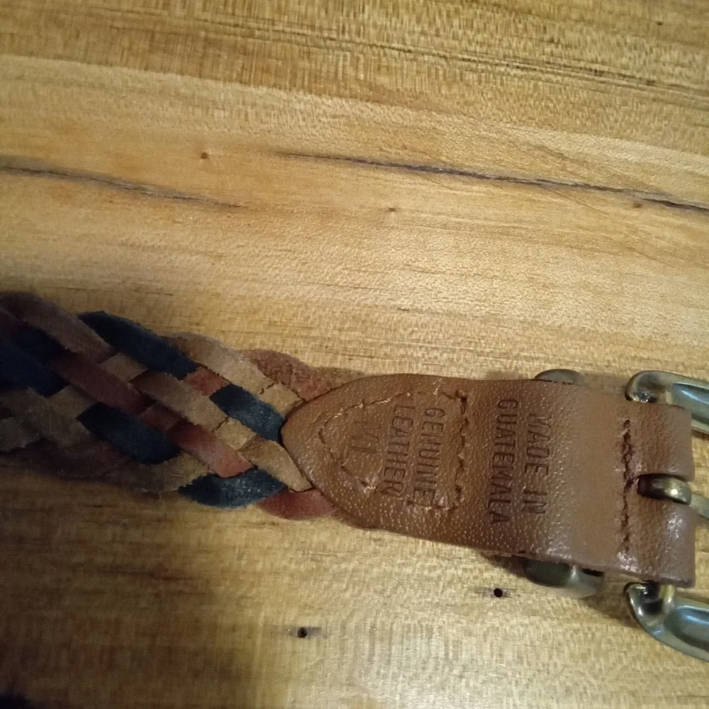 Braided Multi-Colored Leather Belt with Gold Buckle Size M/L 35